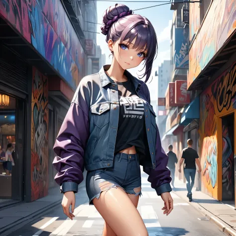 Masterpiece, 4k, HDR, full HD, (best quality), (ultra detailed), (only), (extremely delicate and beautiful fabric), intricate ANIME TYPE, best quality, 1girl, very expressive eyes, deep purple hair , hyper beautiful face, purple hair, perfect anatomy, shin...