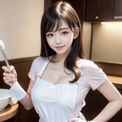 A very cute face like an idol、Looks like a young face、20-year-old female、Gentle and cute、A kind smile、( wearing cleaning service outfit)、((whole body像))、Cleavage、in toilet、rubber gloves、Cinema lighting、Natural light、whole body、RAW Photos、Genuine、Artistic、(...