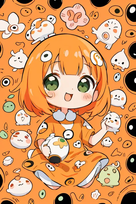 Ultra-realism Yayoi Kusama colorful style, Simple Line Initialism，Abstract art，(((The most beautiful girl of all time))), chibi, best smile, colorful hearts, kawaii design, sports fashion, (((ひまわり畑 with friends))), (((Cute amoeba)))