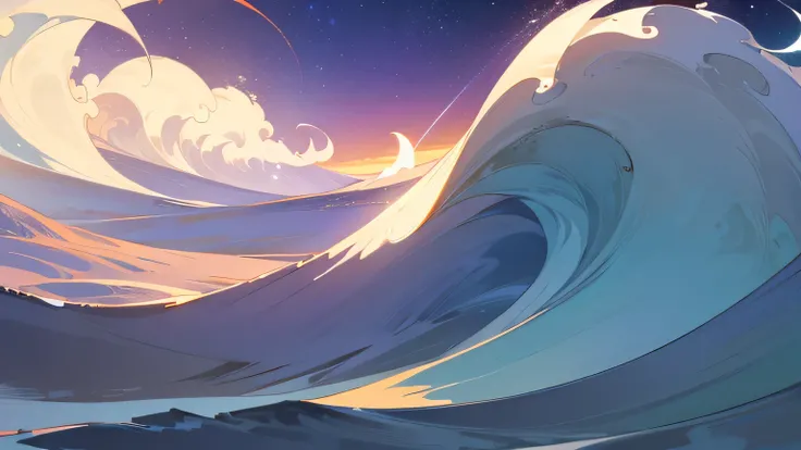 Design a calming YouTube banner for a channel called Delta Waves Dream, focusing on delta wave music for relaxation, sleep, and meditation. The banner should include elements like soft, flowing waves, a crescent moon, and subtle stars spread across the bac...