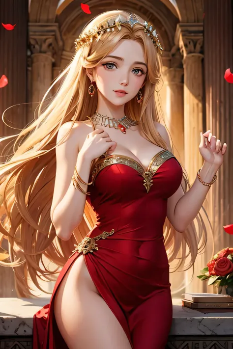 Aphrodite, goddess of beauty and love in Greek mythology, in a RED dress