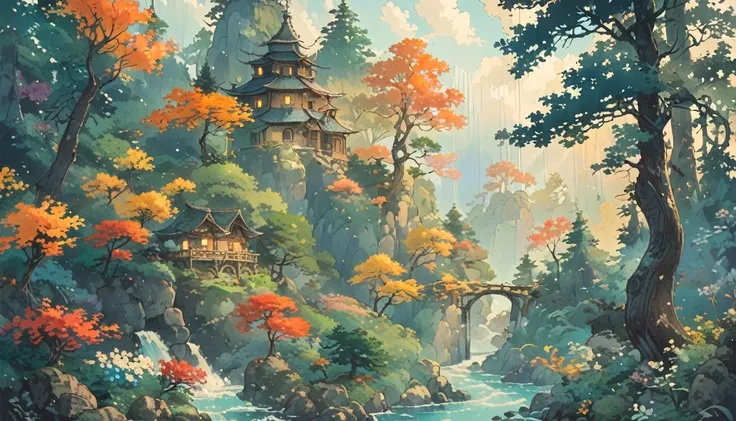 Cozy , studio ghibli inspired , landscape , forest