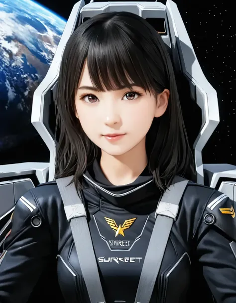 (best quality, 8k, high resolution:1.2), 1girl, universe, earth, Starfleet support fire, gundamwingcockpit, upper body