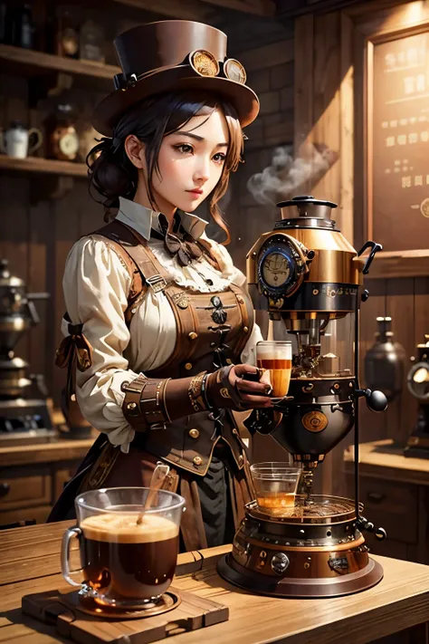 (Best Quality:1.2)。steampunk。steampunk coffee machine。