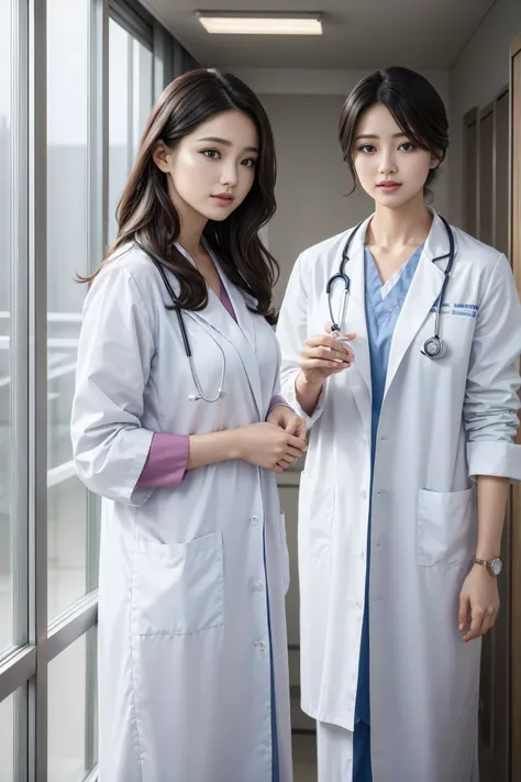  realistic beautiful doctors in the hospital、Stunningly beautiful、Doctor&#39;s white coat, Collared shirt、( Top Quality 、8k、32K、masterpiece、North African Trade Zone:1.3)、 ultra high resolution,(Reality:1.4),Original Photography,  Detailed Specifications,, ...