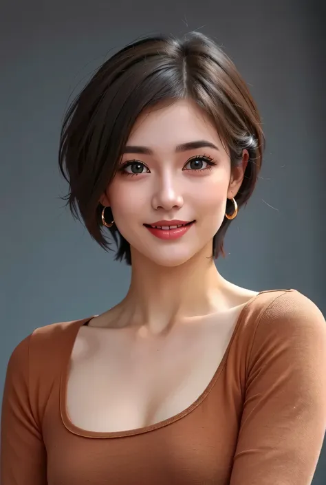 (8K Ultra HD、RAW photograph、 model photo shoot、masterpiece, Best Quality, photoGenuineistic,  High Resolution , photograph: 1.3), concentrate, Hot Models, (1.  mature woman)、short hair、 dark brown hair、Beautiful eyes details、((Big Breasts)), Genuine Skin, ...