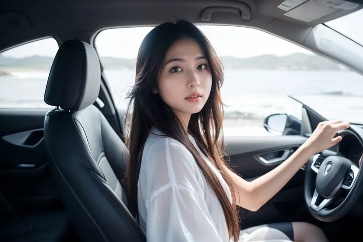  AMAZINGLY BEAUTIFUL GIRL ,  I put her in the passenger seat of my convertible car , Im driving at high speed along the beautiful ocean ,  Her hair is being blown violently by the strong wind.!