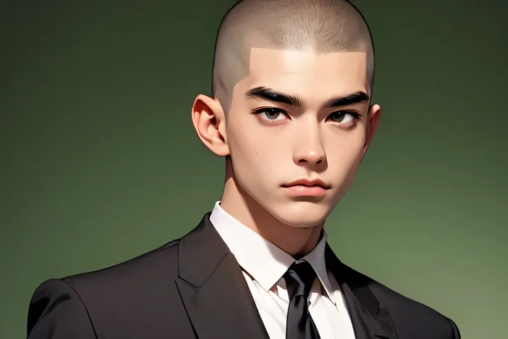 japanese　　handsome　short cut　shaved head　black hair　male　black tuxedo　formal　 upper body　background universe　short cut　shaved he...