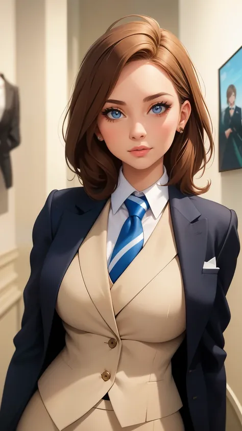 there is a woman in a suit and tie taking a selfie, a photorealistic painting by Emma Andijewska, pexels contest winner, art informel, girl in suit, girl in a suit, irt gallery], style of julia razumova, magdalena radziej, aleksandra waliszewska,brown hair...