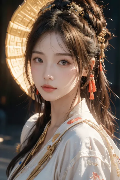 Game art，The best picture quality，Highest resolution，8k，(A bust photograph)，(Portrait)，(Head close-up)，(Rule of thirds)，Unreal Engine 5 rendering works， (The Girl of the Future)，(Female Warrior)， 
20-year-old girl，(The generals of ancient China)，An eye ric...