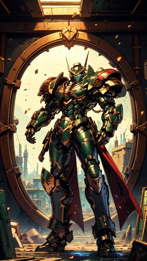 (masterpiece:1.5, best quality:1.5, extremely delicate:1.5), ((male:1.5)), Biomimetic humanoid Mecha, green eyes, fully enclosed shoulder guards, matching arm and leg guards, gemstone, full body, full armor, the design balances heavy with agility, organic ...