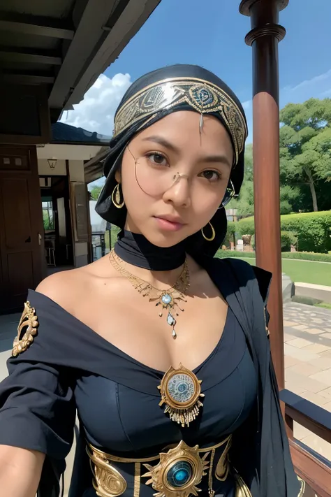 Space, futuristic, denise, Dark skin, Slave, thigh, glasses, (bali),RAW, Best quality, high resolution, masterpiece: 1.3), beautiful javanese women in hijab,Masterpiece, beautiful design, hijab, rustic, very beautiful enga style, beautiful masterpiece, fin...