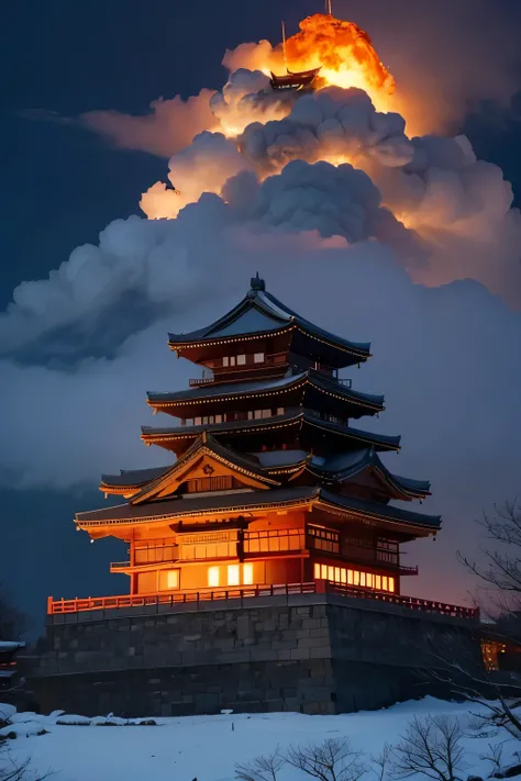 Japanese castle in fire