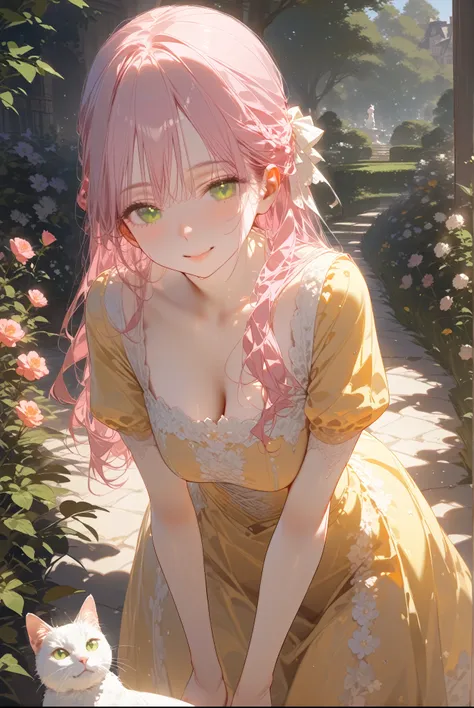 (Best quality、masterpiece、High resolution、detailed)、(Beautiful animation)、(shining eyes、detailed)､1 female, green eyes, Long hair,High resolution,masterpiece, Top quality, High detail, smooth skin, 8k, Solo,Beautiful appearance, pastel pink hair,cute,lovel...