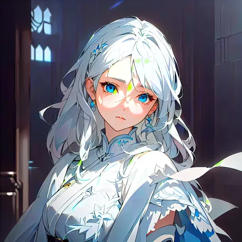  anime girl in a white dress with white hair and blue eyes,  Animated Visual of a Young Woman,  detailed digital animation art ,  at Artstation Pixie ,  Guweiz style artwork ,  Gooways , Trending on artstation pixiv , Official Character Arts Albedo ,   det...