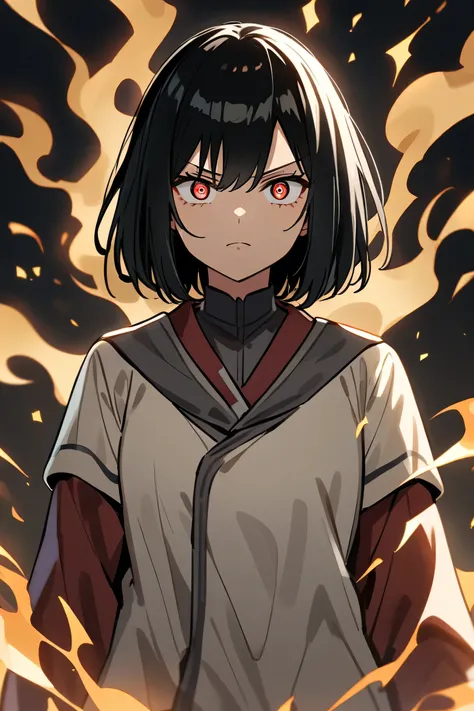 an anime girl with sharingan eyes, Sharingan eyes, Long Bob Black Hair