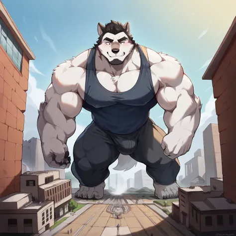 Gekritzel wolfgesicht,Humanity (wolf),(Campus:1.3), muscular,( black eyebrows :1.1),white fur ， black hair ，black beard，（artist:Takemoto Arashi），Campus，（Hip bulge:1.3），necken, wolf(massiv:3.0,big muscle:1.1(Heavyweight ,stark,Macro, accentuate the huge siz...