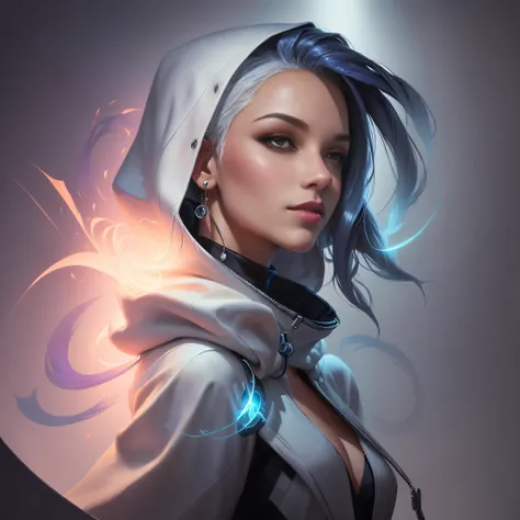  there is a woman with a hoodie over her head and a hoodie over her head, Portrait of Ororo Munroe, charlie bowater arte do personagem, Stylized portrait, ross draws | afrofuturism, digital character painting, portrait of a light wave girl, Epic portrait i...