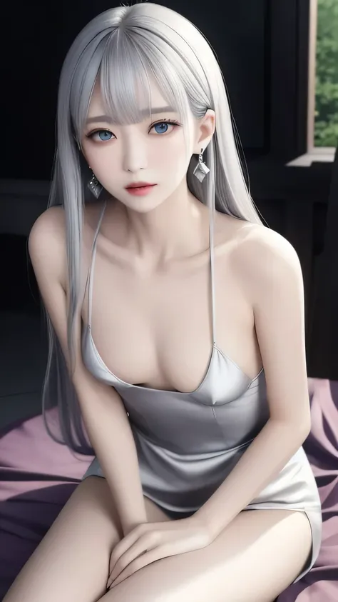 (masterpiece、Best Quality、Female 1 person、Alone、Exquisite details、chromatic aberration)、(Real)、(skin)、((breathe))、(Silver Hair、Blunt bangs、((Tall。Beautiful breasts、Small breasts))、Short straight long hair、Short bangs、Silver Hair)、Beautiful Hair、Red headdre...