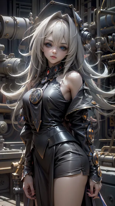masterpiece , The best quality ,
1niña Dark Magician Gils, only, long hair, blonde hair, photorealistic,
(Beautifully detailed eyes: 1.2),open clothes, bright eyes, Shiny hair, shiny skin,((1 realistic robot)), Metal construction, wires and cables, (br...