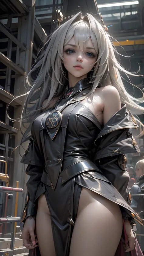 masterpiece , The best quality ,
1niña Dark Magician Gils, only, long hair, blonde hair, photorealistic,
(Beautifully detailed eyes: 1.2),open clothes, bright eyes, Shiny hair, shiny skin,((1 realistic robot)), Metal construction, wires and cables, (br...