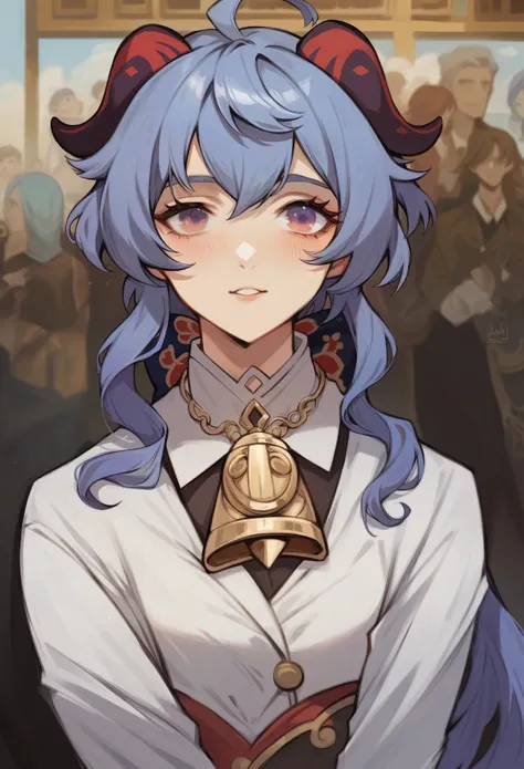 (masterpiece:1.2, best quality), (real picture), (1lady, solo, half body shot, modest tits), resolucion absurda, anime,
Clothes: butler suit, female, cowbell necklace, black gloves,
Appearance: ganyu (genshin impact), twin horns, anatomy details,
Values: i...