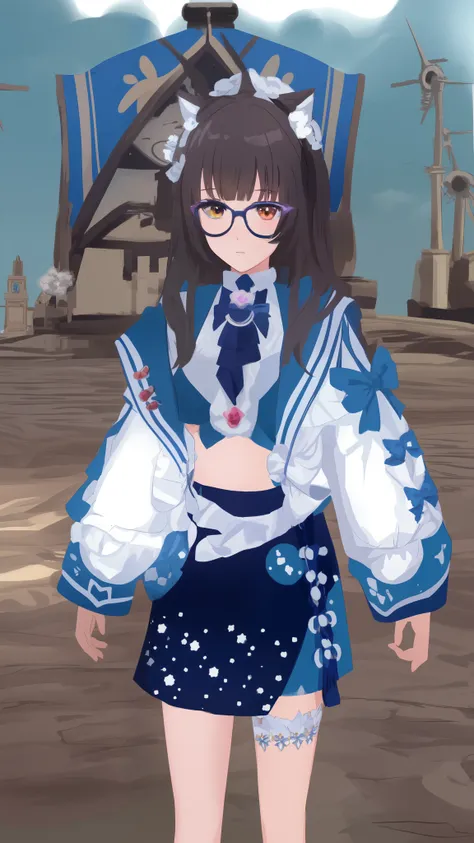   anime girl in a blue and white outfit and glasses, moon themed outfit,  cotton cloud wizard robes , magic uniform, costume with blue details, astral witch outfit, azur lane style,  wearing loose wizard robes  , ((wearing aristocratic robe )), magic schoo...