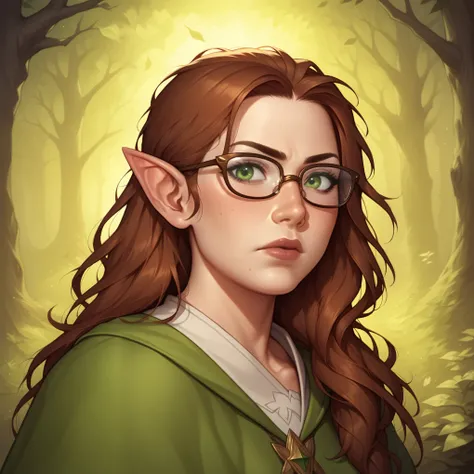 (((beautiful, high quality, comics style, detailed face))), score_9, score_8_up, score_7_up, BREAK, solo, nerdy, brunette hair, (young:1.4), cute nose, thin face, small boobs, (messy hair, long hair:1.2), green eyes, petite, pale skin, pointy ears, wizard ...