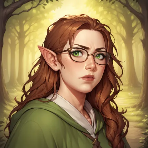 (((beautiful, high quality, comics style, detailed face))), score_9, score_8_up, score_7_up, BREAK, solo, nerdy, brunette hair, (young:1.4), cute nose, thin face, small boobs, (messy hair, long hair:1.2), green eyes, petite, pale skin, pointy ears, wizard ...