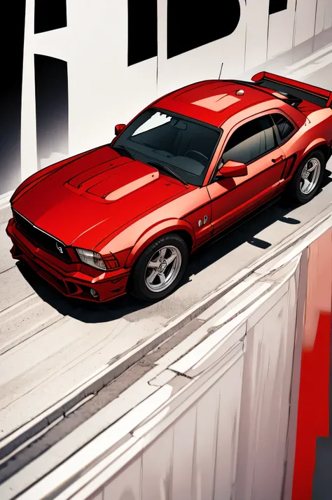 A classic red mustang car, top view