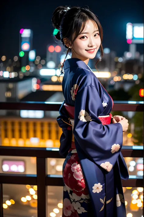 create an image of a stunning japanese beauty in a captivating, sensuous setting. she's at an exclusive, late-night tokyo roofto...