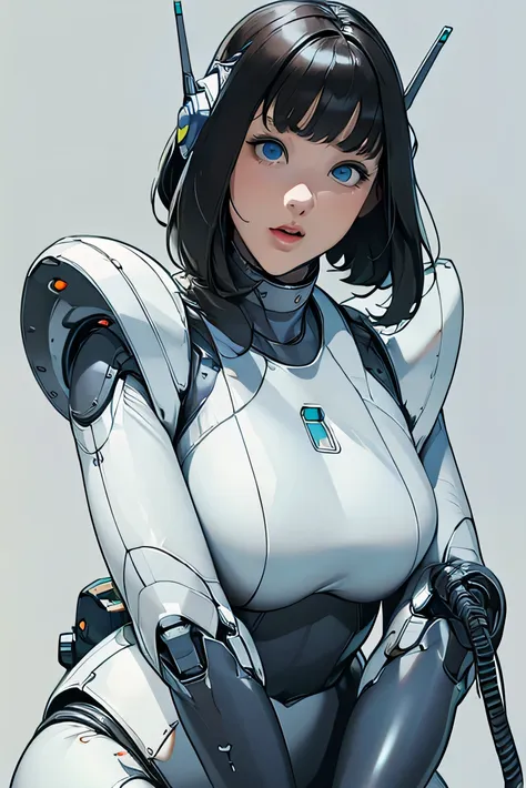 masterpiece, best quality, extremely detailed, portrait,japaese android girl,plump,a bit chubby,control panels,android,droid,mec...