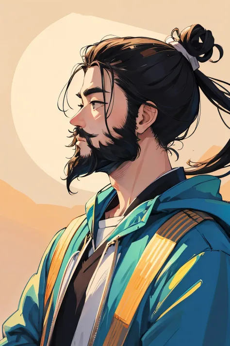 Profile picture　20th Generation　male　Japanese　Im growing a little bit of a beard　Man Bun Hair