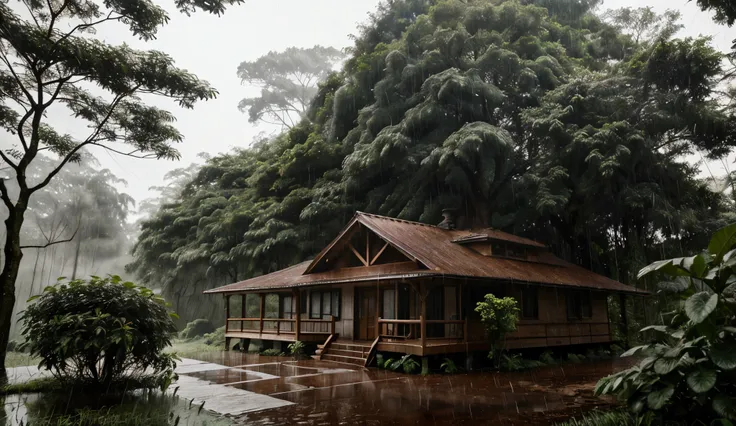 It&#39;s raining, em uma home , in the forest, rain , home, Matos  