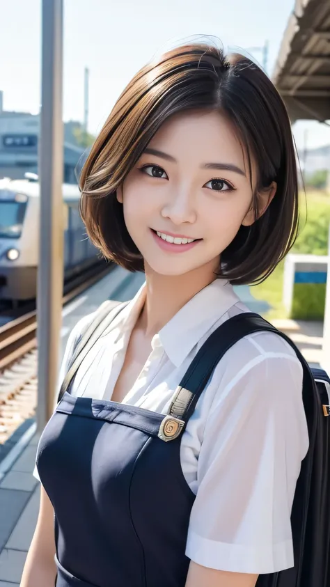 Masterpiece、Best Quality、Illustration、Super detailed、High resolution with great detail、8K wallpaper、Perfect dynamic composition、１６age、Female student、cute、Super Short Hair、((Small breasts))、Beautiful detailed eyes、School uniform、Natural color lip、Random sex...