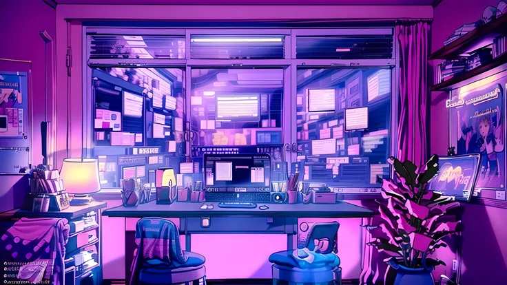 Girl is a trader, pink theme, Style Anime, Computer,  living room , in the Computer screen is chart stock night light , ( very detailed:1.2), (Warm Light:1.2), Tabletop, Surreal,32K,  Very detailed CG Unity 8K wallpaper, Best Quality  (Tabletop,Best Qualit...