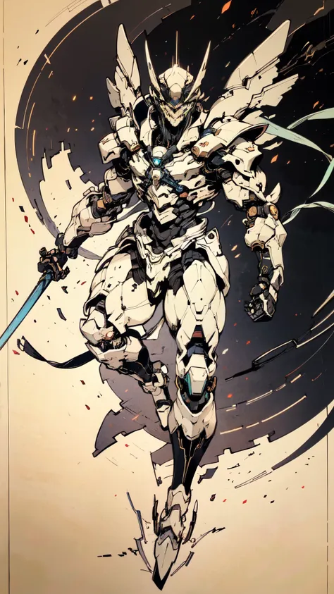 (masterpiece:1.5, best quality:1.5, extremely delicate:1.5, dynamic angle:1.5), ((male:1.5)), Biomimetic humanoid Mecha, green eyes, fully enclosed shoulder guards, matching arm and leg guards, gemstone, full body, full armor, the design balances heavy wit...