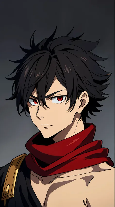 (high-quality, breathtaking),(expressive eyes, perfect face) 1boy, male, solo, age 18, teenager age, masculine face, black color hair, red eye color, spiky fluffy hair, short hair length, messy loose hair, red and black tunic, greek clothing, ancient greek...