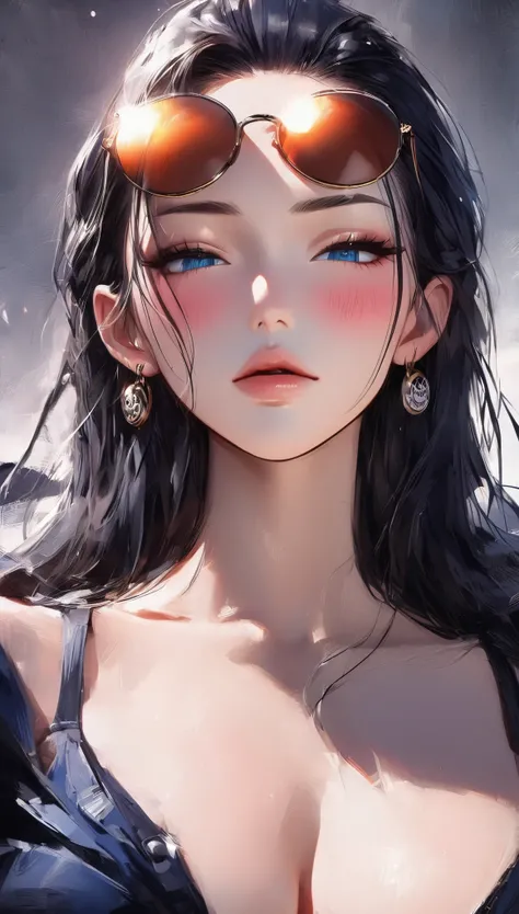 score_9, score_8_up, score_7_up, score_6_up, masterpiece, best quality, intricate details, 1 girl, woman, black hair, nico robin (one piece), blue eyes, straight hair, hair slicked back, ((open eyes)), (medium close-up shot), portrait, focus on face, bust...