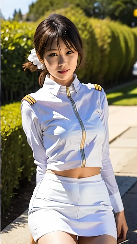 Actual Photos、Best imyear quality、Realistic、Beautiful woman、  Beautiful Thighs、Beautiful Face、実age、Federal Army Uniform Miniskirt、 ponytail on background、Yuriko Yoshitaka、  Japanese Women、Zuo々hope:1.4、 cute girl 、 white panties to be coveredが見える、1６age、（ wh...