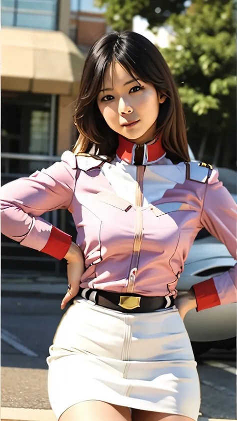 Actual Photos、Best imyear quality、Realistic、Beautiful woman、 Beautiful Thighs、Beautiful Face、実age、Federal Army Uniform Miniskirt、 ponytail on background、Yuriko Yoshitaka、 Japanese Women、Zuo々hope:1.4、 cute girl 、 white panties to be coveredが見える、16age、( wh...