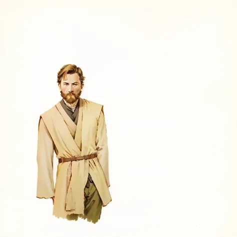 arafed image of a man in a robe and a beard, obi wan kenobi, obi-wan kenobi, style of star wars, star wars character, wearing brown jedi robes, walter white as a jedi, iconic film character, dressed with long fluent clothes, wearing jedi robes, wearing a b...