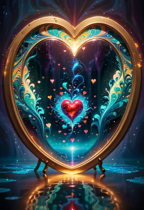 (((Masterpiece))), Best Quality, High-resolution photograph, Sharp details, Create a high-definition, an abstract and surreal artwork inspired by Rumis quote: "As you live deeper in the heart, the mirror gets clearer and cleaner." The artwork should promin...