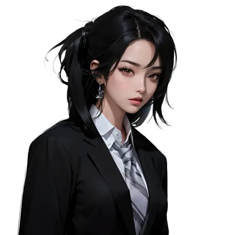 A black-haired anime girl wearing a white shirt and a tie., artwork in the style of Guvice, Guvice, Super smooth anime CG art, Digital anime illustration, Female Anime Characters, Official character images,   Anime character art details  , April performanc...