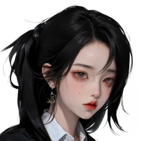 anime the dark-haired girl  and earrings wearing a white shirt, artwork in the style of guvice, amazing anime faces, guvice, by ...