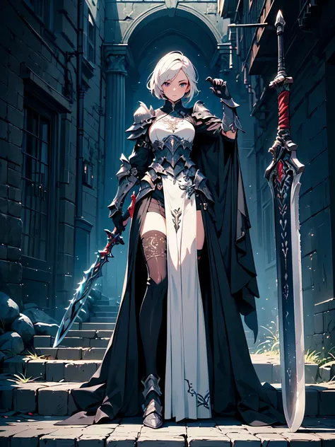 (((masterpiece, best quality, high detailed, 8k))) Design a layout showcase Gaming character, (1girl). Black|Red clothes, stylish and unique. ((showcase weapon:1.4)), shadow daggers. (masterpiece:1.2), (best quality), 4k, ultra-detailed. (Step by step desi...