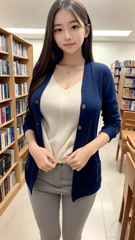  wearing colorful and cute clothes, the skirt is flipped up and the T-back pants are visible 1.5、1. Wearing colorful and cute open-chest clothes and 1.3、 in the library showing off 1 .5、20 year old Japanese woman、16ｋ、Best Quality、Highest quality、masterpiec...