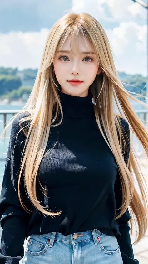 Sexy big 、 beautiful girl sexy cute looks and cute, beautiful and sexy face、A strong wind blows my hair in front of my face、Beautiful long blonde straight hair with beautiful cute sexy eyes hidden by her long bangs