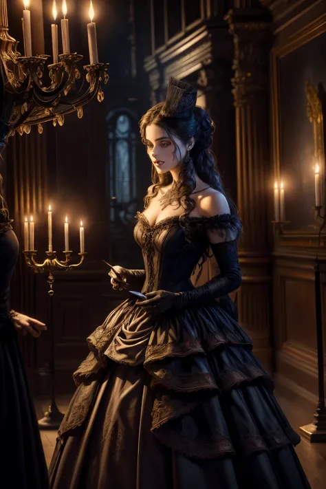 A hauntingly beautiful phantom, masked and mysterious, (1girl, opera house, chandelier, candelabras, candle light, dramatic fog, ornate architecture, rich velvet curtains:1.2), (dark fantasy, dramatic chiaroscuro lighting, moody atmosphere, cinematic, high...