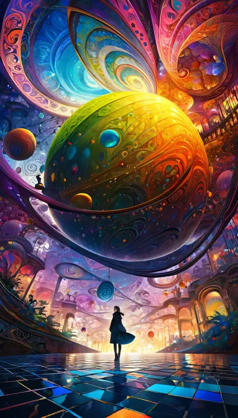 a highly detailed and intricate oil depicting an imaginative and  surreal interpretation of the world, inspired by the distinctive artistic style of Bill Sienkiewicz, Vivid and striking colors, Beautifully rendered textures and patterns, A sense of depth a...